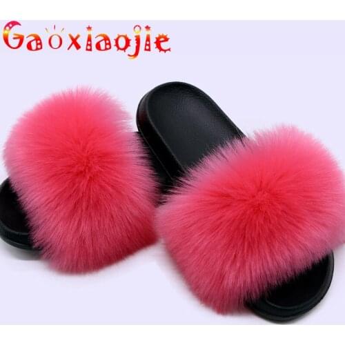 Women Slippers Solid Color Imitation Fox Fur Grass Comfortable Flat bottom Shoes flat drag EVA soles plush slippers Woman Shoes