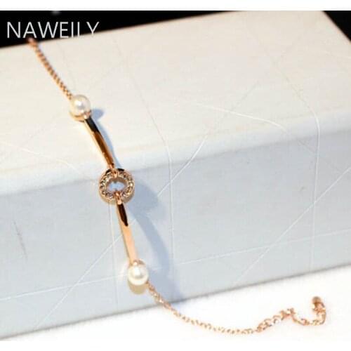 NAWEILY Brand Crystal Circle Charm Bracelet New Fashion Gold Color Simulated Pearl Bracelets Bangles For Women Female Best Gift