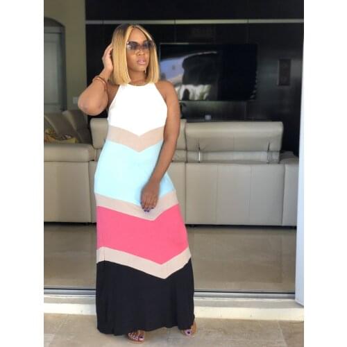 Echoine Summer Color Patchwork Print Spaghetti Strap Long Maxi Dresses Women Elegant Sleeveless Vintage Vestidos Sundress Robe