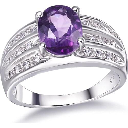 GZ ZONGFA New Product Elegant Natural Amethyst 925 Sterling Silver Charm Engagement Wedding Ring