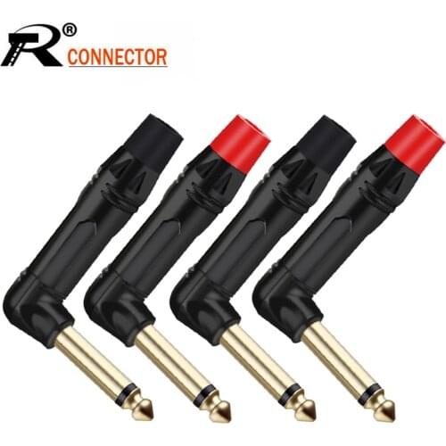 10PCS Right Angle Jack 6.35MM Mono/Stereo 6.3MM Male Connector Brass Gold Plated 1/4 Inch Plug Microphone Connector