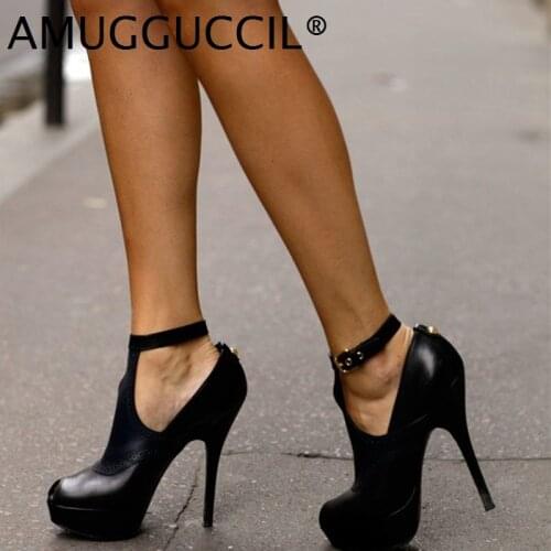 2021 New Plus Big Size 35-52 Black Buckle Fashion Sexy High Heel Platform Party Spring Lady Shoes Women Pump D1373