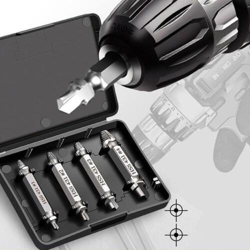 4pcs Damaged Screw Extractor Drill Bit Extractor Drill Set Broken Speed Out Bolt Extractor Bolt Stud Remover Tool Dropshipping