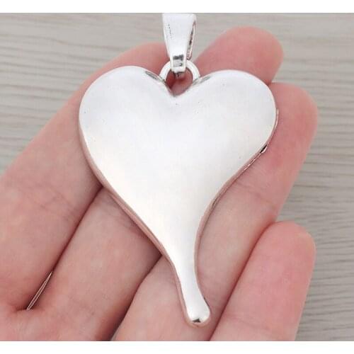 5 x Silver Plated Large Love Heart Charms Pendants for Necklace Jewelry Making Accessories 70x42mm