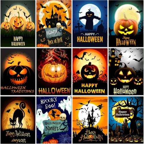 5D Halloween Diamond Painting Pumpkin Diamond Embroidery Cross Stitch Kit Rhinestone Mosaic Cartoon Picture Halloween Decoration