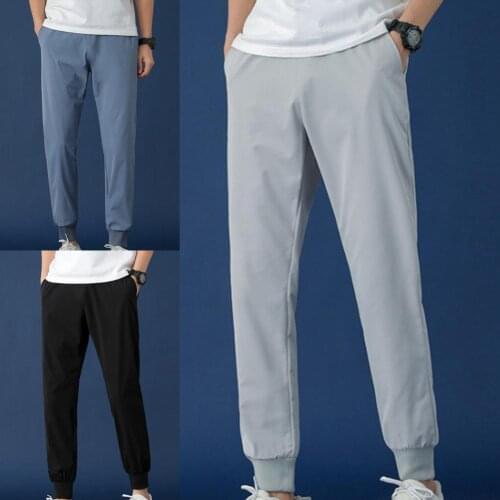 2021 New Casual Pants Summer Quick Dry Drawstring Pencil Pants Fashion Solid Men Clothing Large Size Streetwear Men Pants