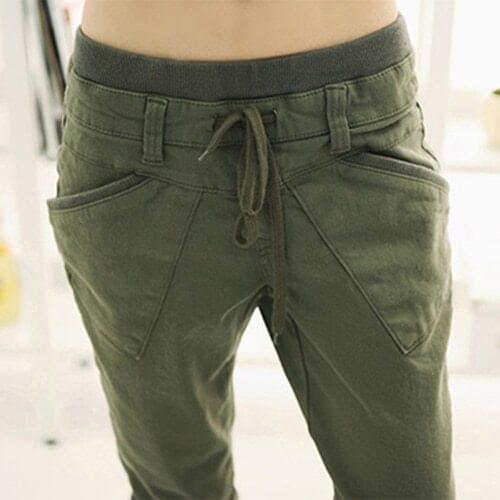 New Arrival Women Stretch Little Feet Harem Pant Slack Casual Trousers Lacing Jeans