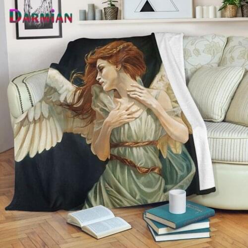 DARMIAN Retro style Angel Pattern Single Summer Bedroom Sofa Office Blankets for Adults Warm Fleece Blankets Comfort Bed Sheet