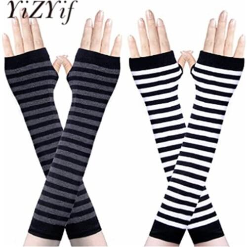 Unisex Long Fingerless Gloves Striped Gloves Warmer Knitted Long Gloves Elbow Mittens Arm Warmer Sleeve Christmas Accessories
