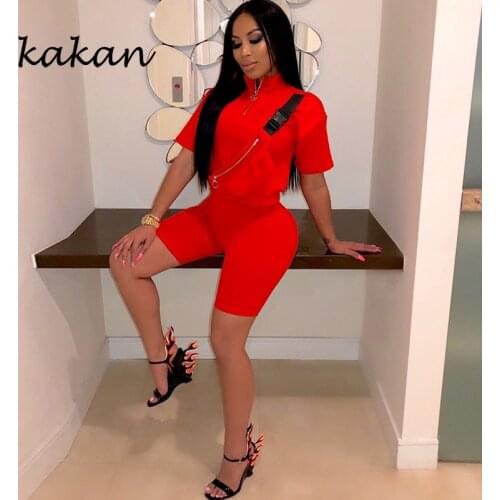 Kakan hot womens tight jumpsuit two-piece summer sexy casual jumpsuit suit red black one-piece shorts