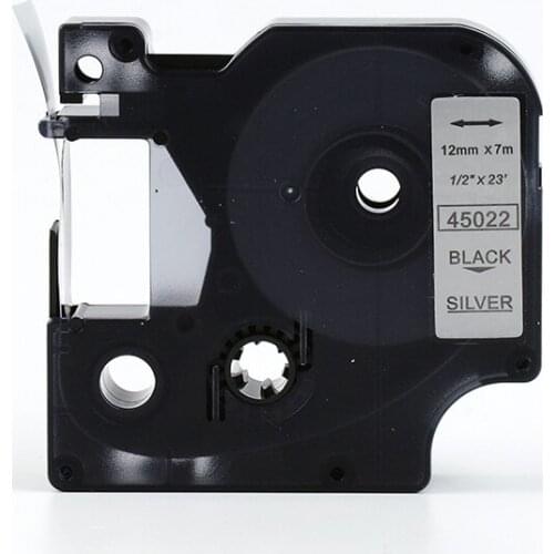 12mm Black on Silver DYMO D1 LabelManager label tape 45022 1/2" W X 23' DYMO tape cartridge for Dymo Professional Labelmakers