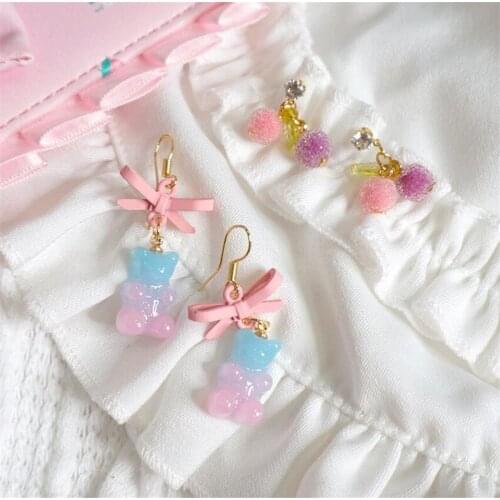 Lolita Cute Candy Color Bear Bow Earring Girl Women Jewerly Gift D777