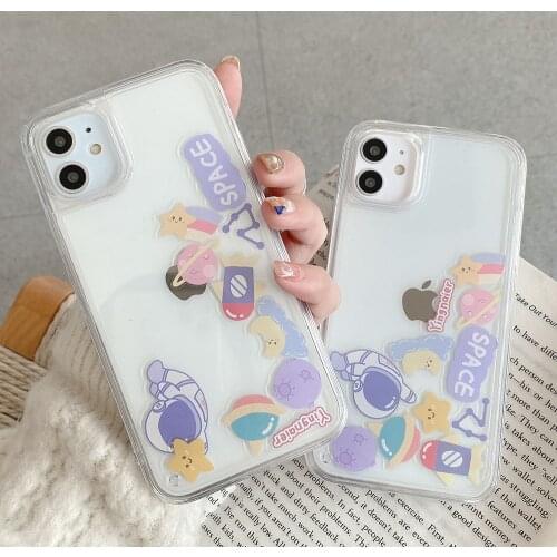 Cute Space Astronaut Phone Case For iPhone 11 Pro Max 8 8Plus 7 7Plus 12 SE 2020 X Xs Max XR dynamic quicksand Soft Back Cover