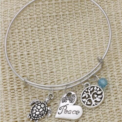 Fashion crystal jewelry ancient silver turtle Jewelry Peace alloy life tree Bracelet Expandable Bracelet B143