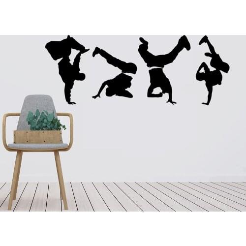 Break Dancers Silhouette Wall Decal Boys Bedroom Home Room Decorations Vinyl Art Stickers Dance Studio Wall Decor Poster PW498