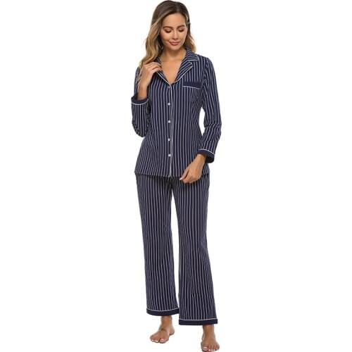 2020 New Sleepwear Heart Stripe Print Pajamas Sets Women Harajuku Pajamas Women Long Sleeve Shirt Nightwear Set