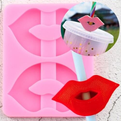 Sexy Lips Straw Topper Silicone Mold Chocolate Candy Fondant Cake Decorating Tools Craft Pendant Keychain Epoxy Resin Moulds