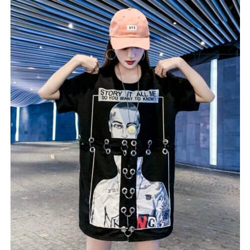 Casual Straight Geometric Short Sequined Mini Regular Cotton Fashion High Street Sexy Black Club Coctail Party T-shirt