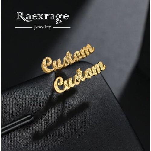 Raexrage Custom Stainless Steel Frosted Name Earrings Personalized Nameplate Letters Stud Earrings for Women Girls Gift