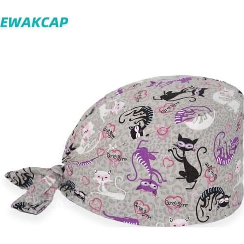 Adjustable Scrub Cap Pure Cotton Cartoon Printed Working Hats Sweat-absorbent Elastic Multicolor Scrubs Caps
