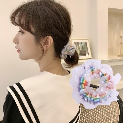 Mesh Rainbow Hair bands Large Intestine Ponytail Holder scrunchies Printed Elastic hairbands dress Women girls hair accessories