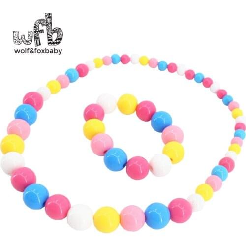 Retail Fashion jewelry cute costume simulated colored pearls olivet jewelry sets children kids necklace+bracelet 2014 new