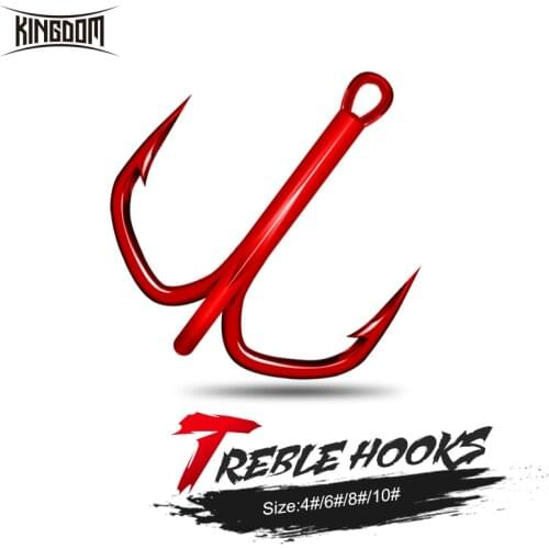 Kingdom Crazy Man Fishing Hooks 4# 6# 8# 10# Carbon Steel Treble Hooks Round Bend Feather Hook Fishing Lure Tackles Accessories