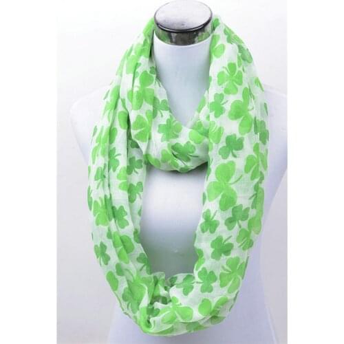 Shamrock White Clover Printed Infinity Scarf For St Patrickss Day Trifolium Repens Green Shawl For National Day Of Ireland Gift