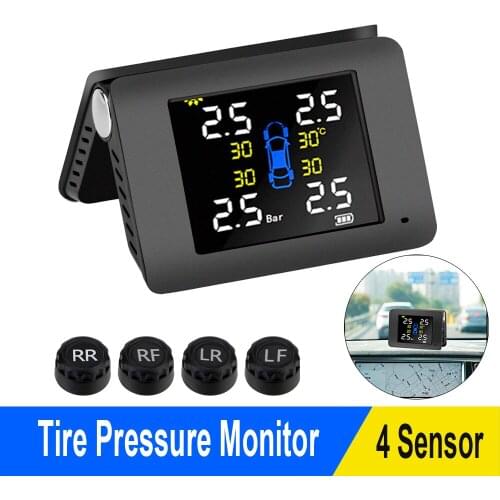 Car Solar Power TPMS LED Display Tire Pressure Monitoring System Temperature Warning With 4 External or Built-in Sensors
