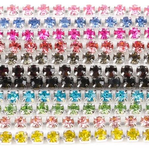 High Density 1m/bag Black/Silver Base Claw Rhinestone SS6-SS12 2mm-3mm 23Colors Cup Chain Rhinestone Sew On Glue On Trim