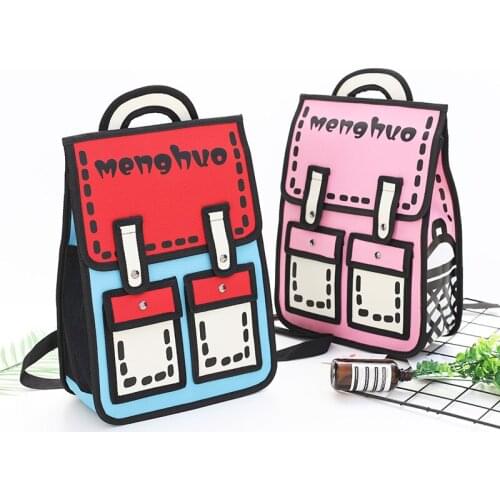 Girl student bag Two dimensions comics package 2D plane stereo bag kids backpack cartoon anime waterproof Korean women backpack