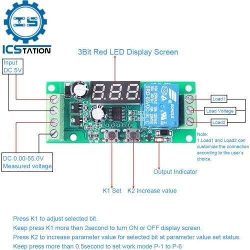 Battery Tester Voltage Current Switch Relay Controller Module DC 0.00V-55.0V Testing Monitor LED Display Adjustable Work Mode