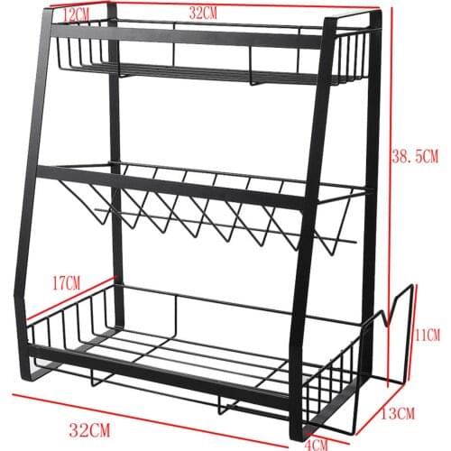 3 Layers Spice Rack Organizer for Cabinet Expandable Pantry Spice Organizer for Kitchen Storage-Step Shelf Black