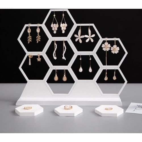 Honeycomb Jewelry Earrings Necklace Storage Rack Holder Jewelry Stand Earrings Ear Studs Display Board
