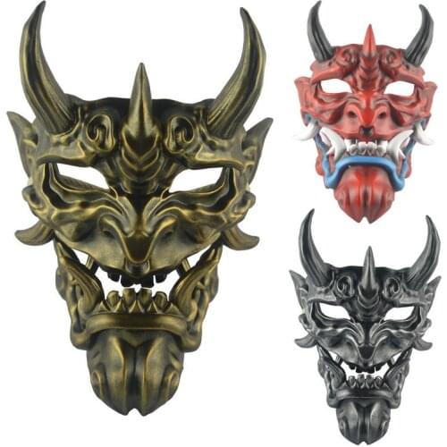 Japanese Demon Prajna Hannya Resin Mask Grimace Evil Devil Head Halloween Horror Wraith Buddhism NOH Ghost Cosplay Deluxe Masks