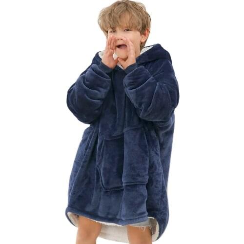 Sherpa Blanket With Sleeves Winter Hoodie Blanket Fleece TV Blankets Microfiber Sweatshirt Oversized Soft Hooded Coats For Kids