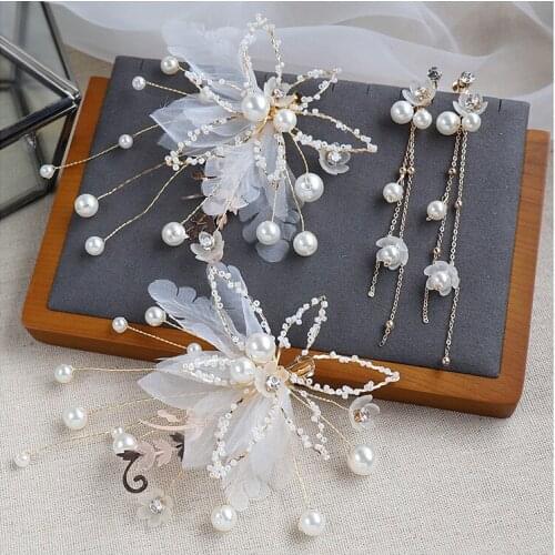 1pair Fairy Rice Beads Flower Hair Clip Wedding Side Clip Bridal Headdress Hair Accessories