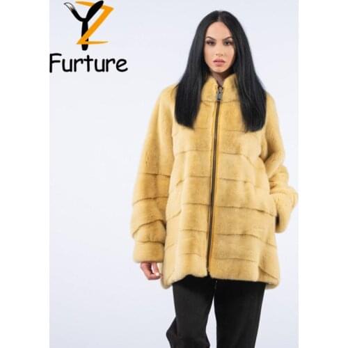 2021 Natural Mink Fur Coat Women Winter Real Fur Long Loose Coat Warm Round Collar Zipper Genuine Mink Fur Fashion Female Jacket