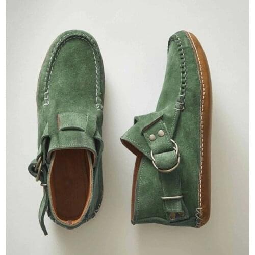 Womens Comfy Leather Leopard Flats Buckle Strap Shoes for Women 2021 Handmade Womens Loafers Plus Size Blue Grey Khaki