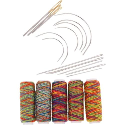 19pcs/set Curved Needles Hand Sewing Needle Threads For Upholstery Household