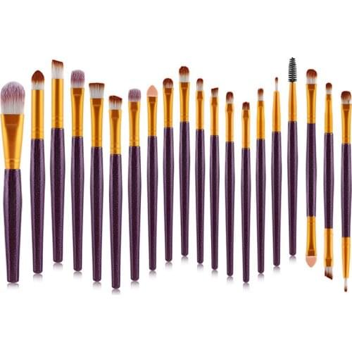 20Pcs Makeup Brushes Set Purple Gold Wooden Handle For Eye Shadow Powder Eyeliner Eyelash Eyebrow Make Up Brush Beauty Tool