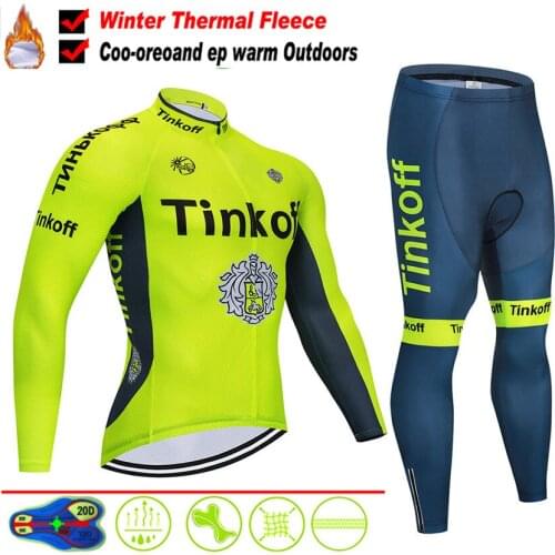2020 Fluor Tinkoff Cycling Jerseys Long Sleeve Bike Shirts Winter Fleece Cycling TEAM Clothing Mountain Bike jacket Maillot wear