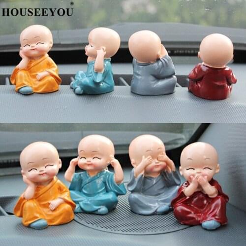 4Pcs/Lot Resin Crafts Gift Lovely Little Monk Sculptures Cute Monks Statues Creative Buddha Dolls Table Car Decoration