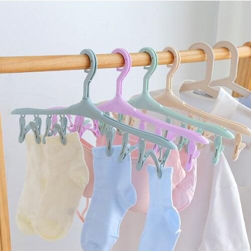 8 Pegs Clothes Rack Baby Hangers Plastic Candy Color Windproof Buckle Hanger Multifunctional Small Clothing Socks Drying Racks