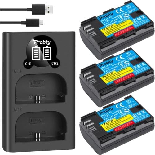 PROBTY LP E6 LPE6 LP-E6 E6N Battery 2650mAh + LED Dual Charger For Canon EOS 5DS R 5D Mark II 5D Mark III 6D 7D 80D EOS 5DS R C