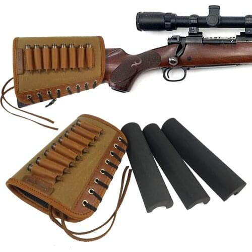 Hunting Gun Accessories Rifle Cheek Rest Riser Pad Tactical Shotgun Buttstock Leather Ammo Cartridges Holder For Shooting
