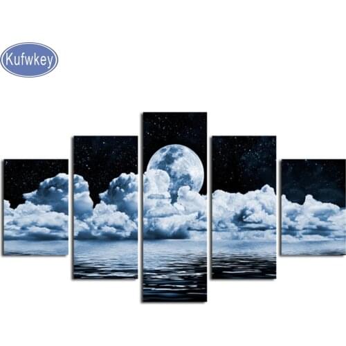 5 piece diamond painting"earth moon night "picture of rhinestones full drill square/round diamond embroidery mosaic at home arts
