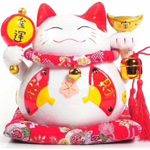Large ceramic Jinyun Lucky Cat piggy felicitous wish of making money to open gifts decoration decoration