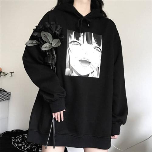 Black Harajuku Hoodie Girls Tops Cool Oversized Sweatshirt Females Japan Ulzzang Tops Females Fashion Punk Hoodie Streetwear