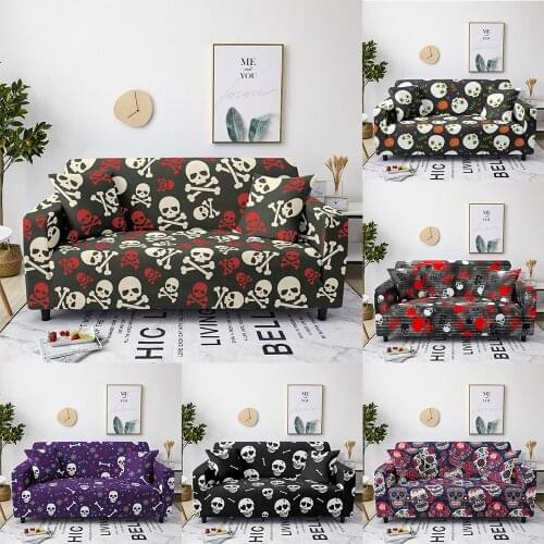 Skull Elastic Sofa Cover for Living Room Washable Armchair Cover All-Inclusive Printed Couch Cover 1/2/3/4 Seater 4 Size Availab